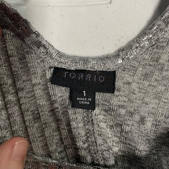 Torrid Silver Metallic Shimmer Ribbed Knit Trapeze Dress Size 1X - Picture 4 of 6